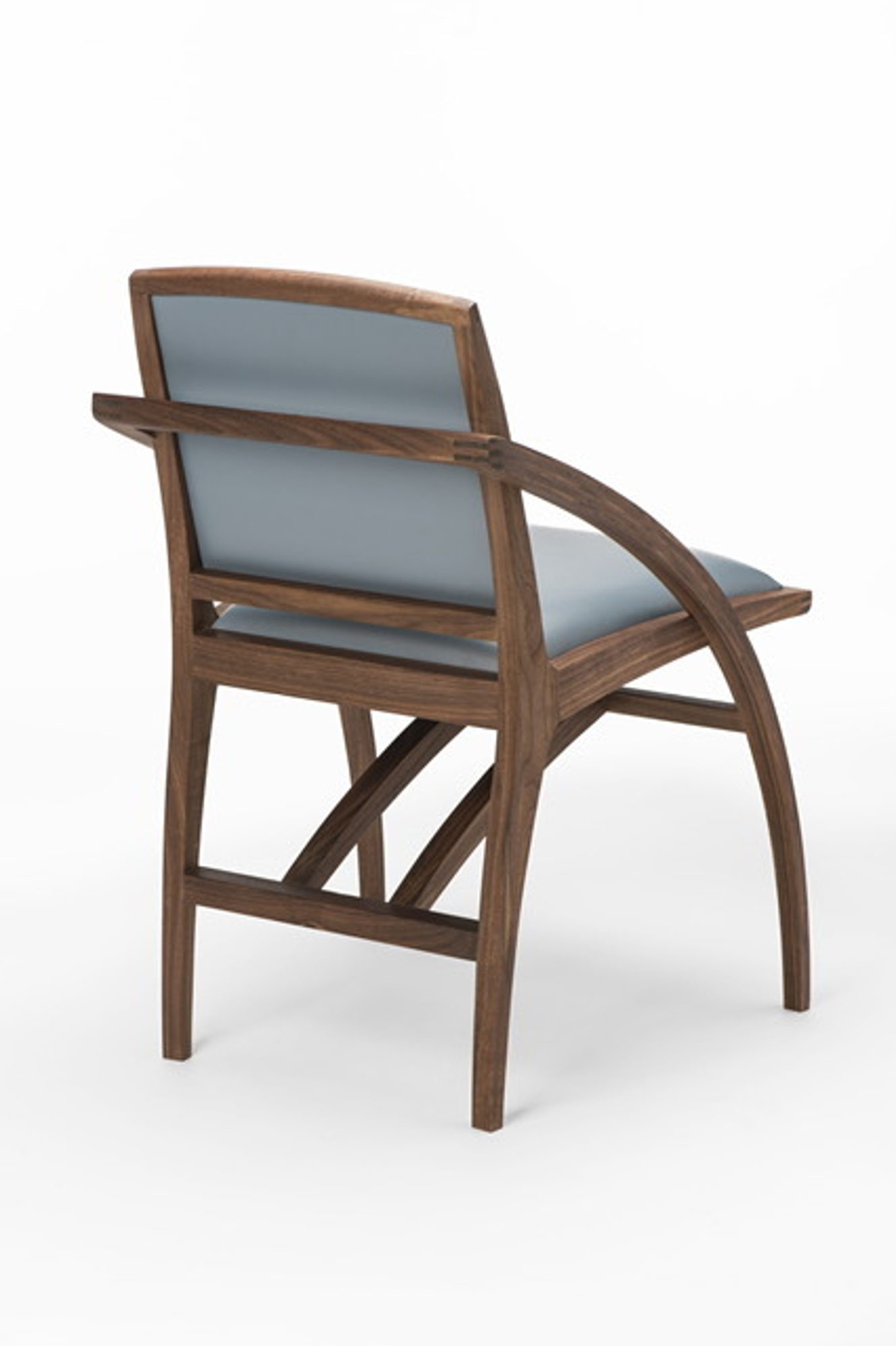 A-Chair ||Walnut, upholstered with Blue cowhide 2017 ||Diminutions 24″x24″x36″