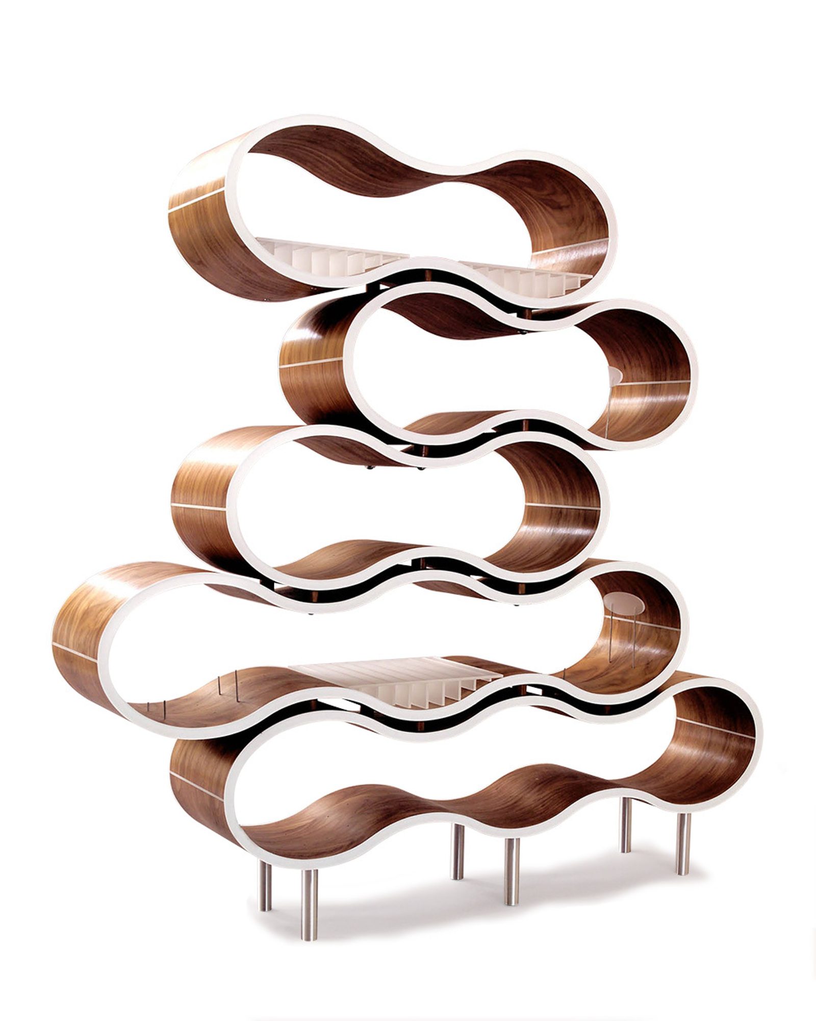Modular Wavy Shelves in Walnut