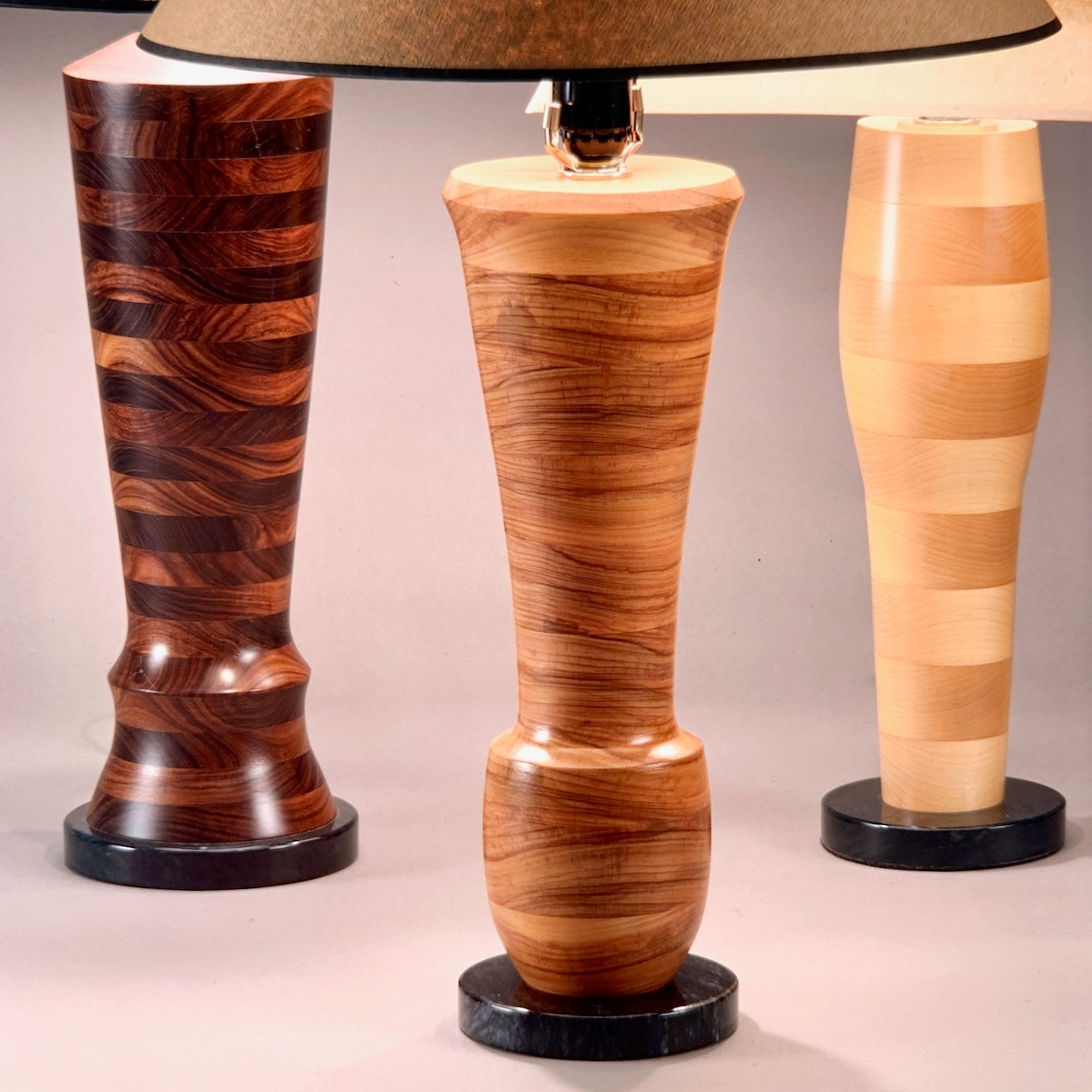 3 Turned wood lamps