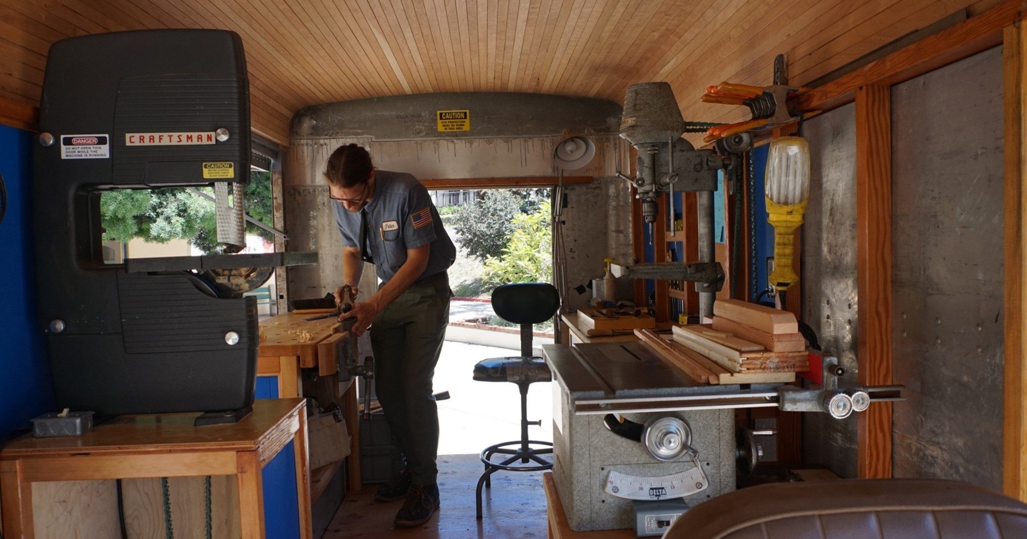 int. view Tabitha Babbitt, US Craft Bureau Mobile Woodshop