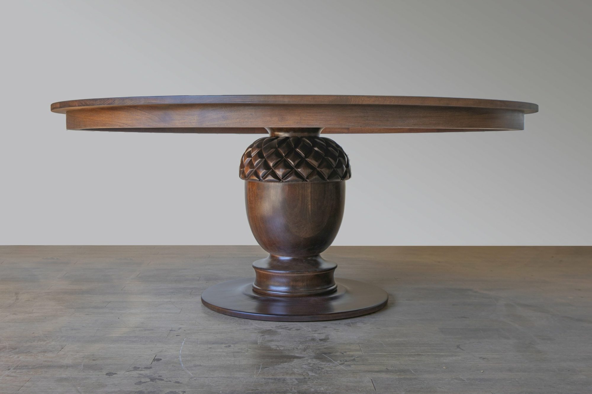 Solid Walnut Carved Acorn Pedestal Dining Table
