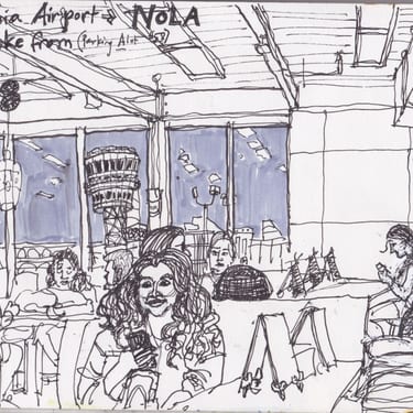 Airport sketch with smoke