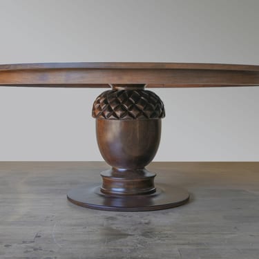 Solid Walnut Carved Acorn Pedestal Dining Table