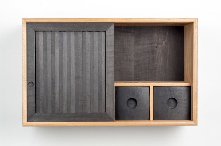 Pleated wall cabinet door open