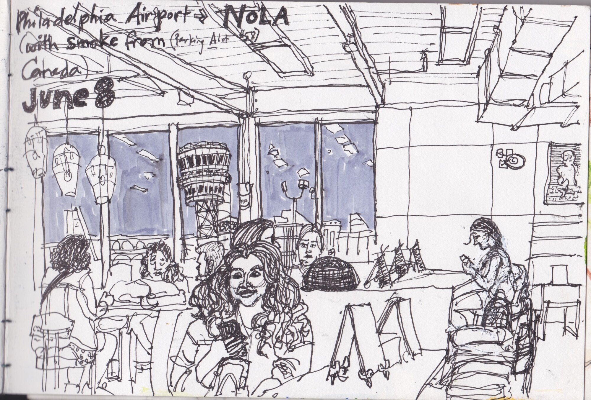 Airport sketch with smoke