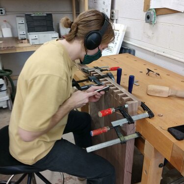 NMU Student Cutting Hand Cut Dovetails