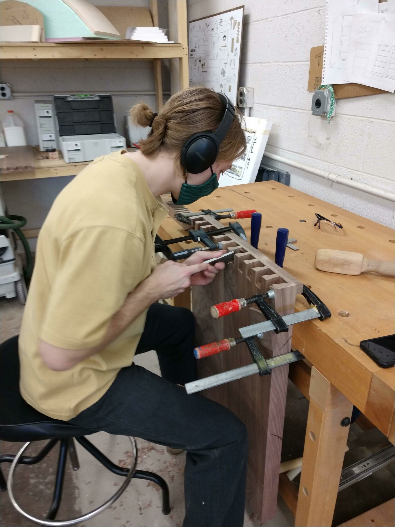 NMU Student Cutting Hand Cut Dovetails