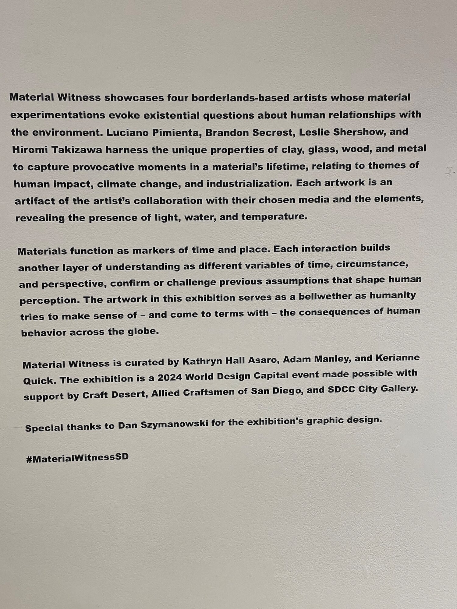 Material Witness Curators Statement