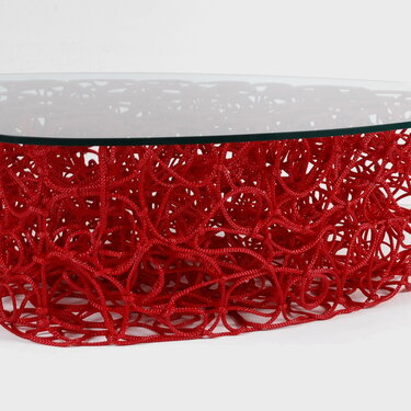 Knoop, freeform rope coffee table in red, 2010