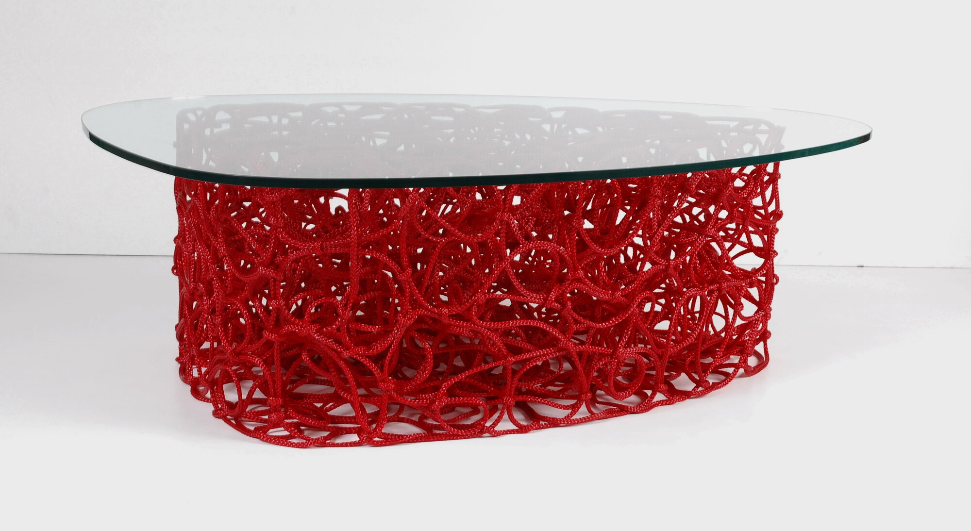 Knoop, freeform rope coffee table in red, 2010