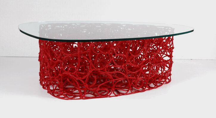 Knoop, freeform rope coffee table in red, 2010