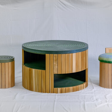 Green Stump Table (with Stump Stools)