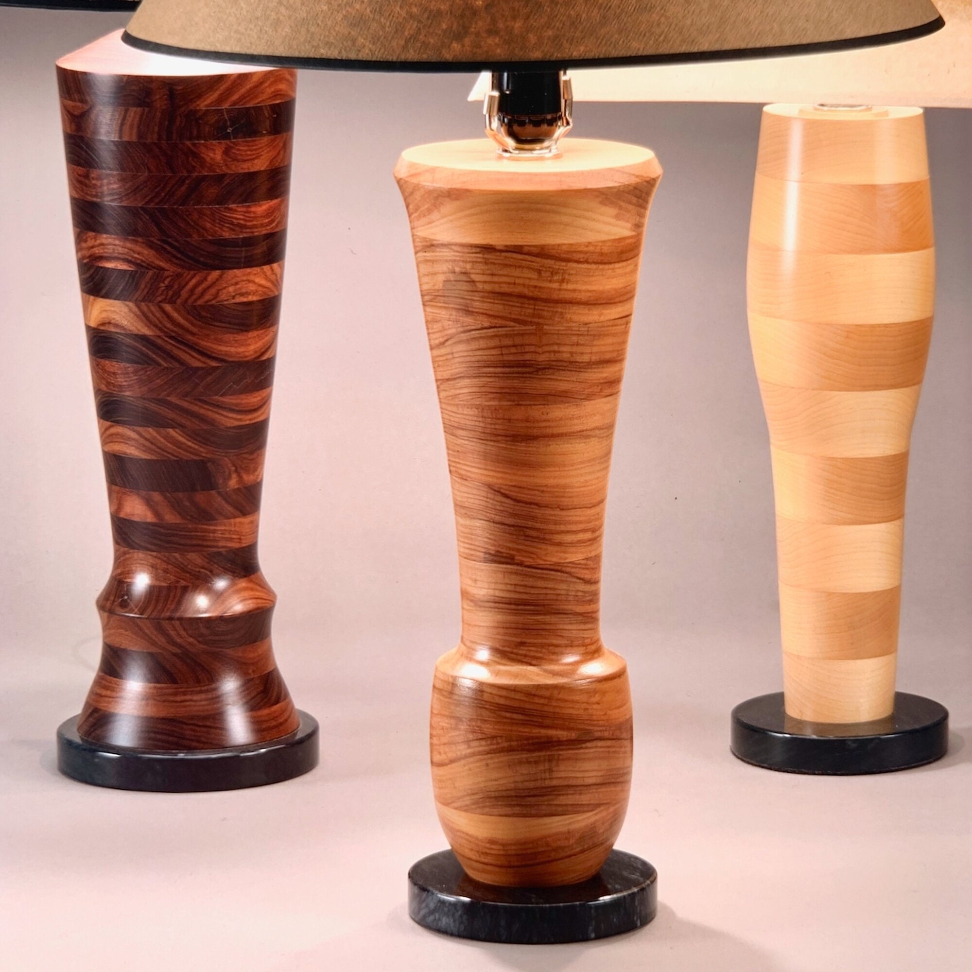3 Turned wood lamps
