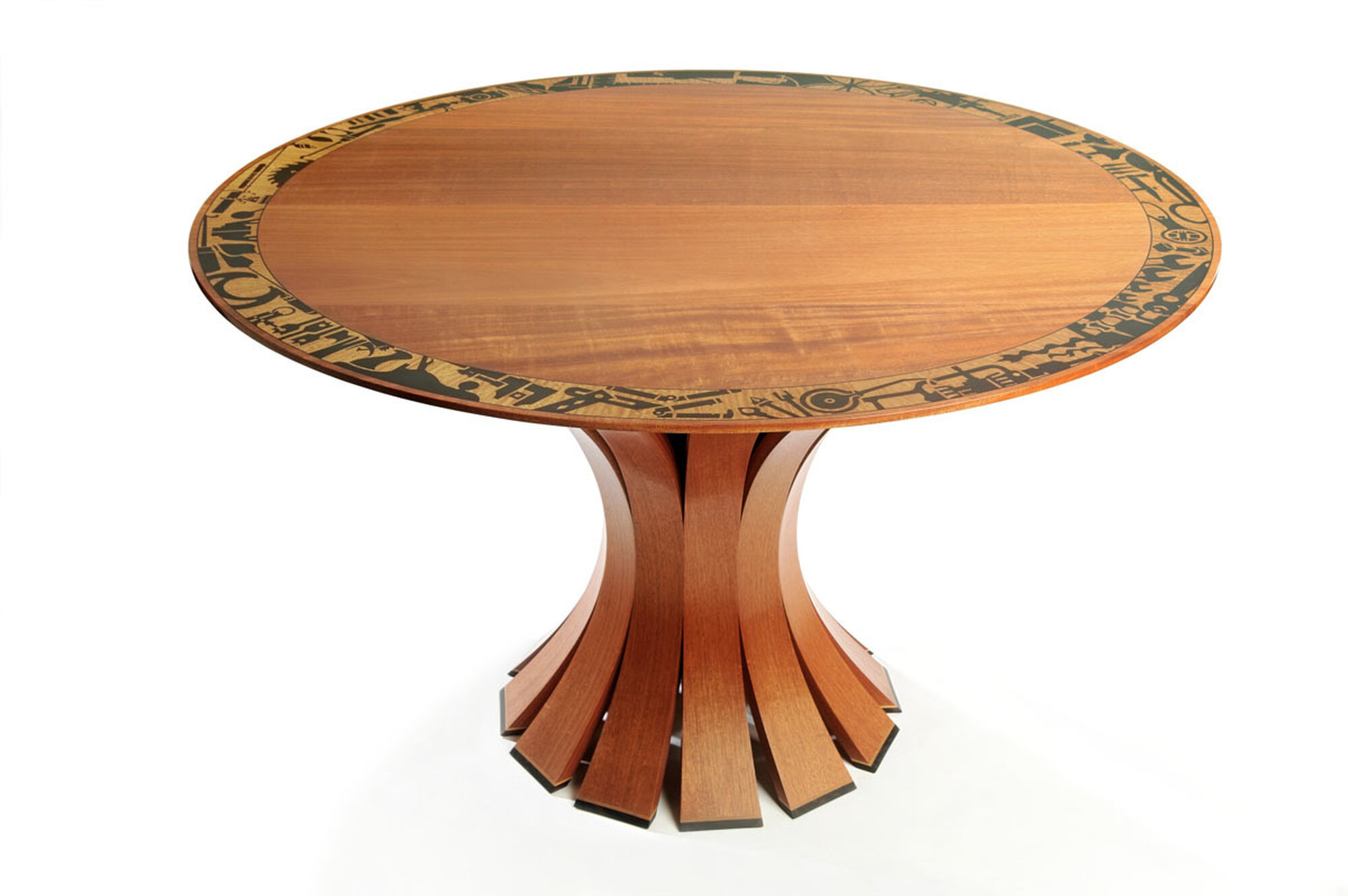 Lotus Base Table with Antique Tool Collection Inlay