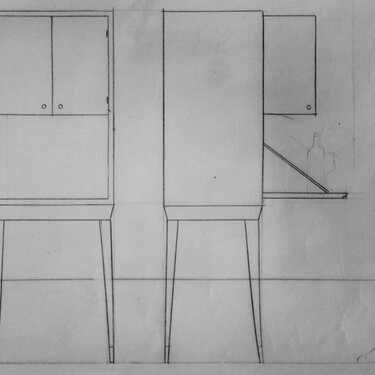 Drawing of Alcohol Cabinet on stand