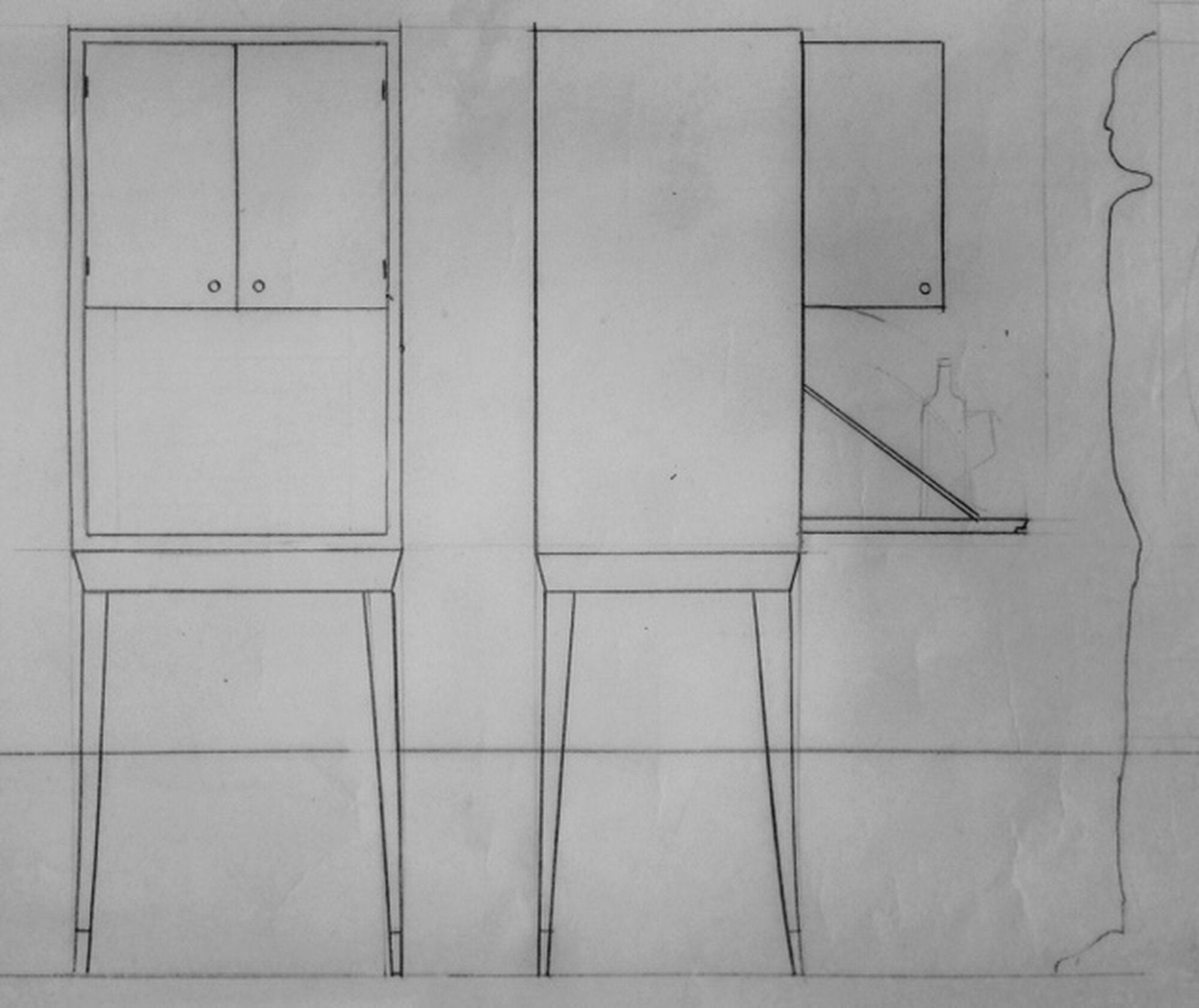 Drawing of Alcohol Cabinet on stand