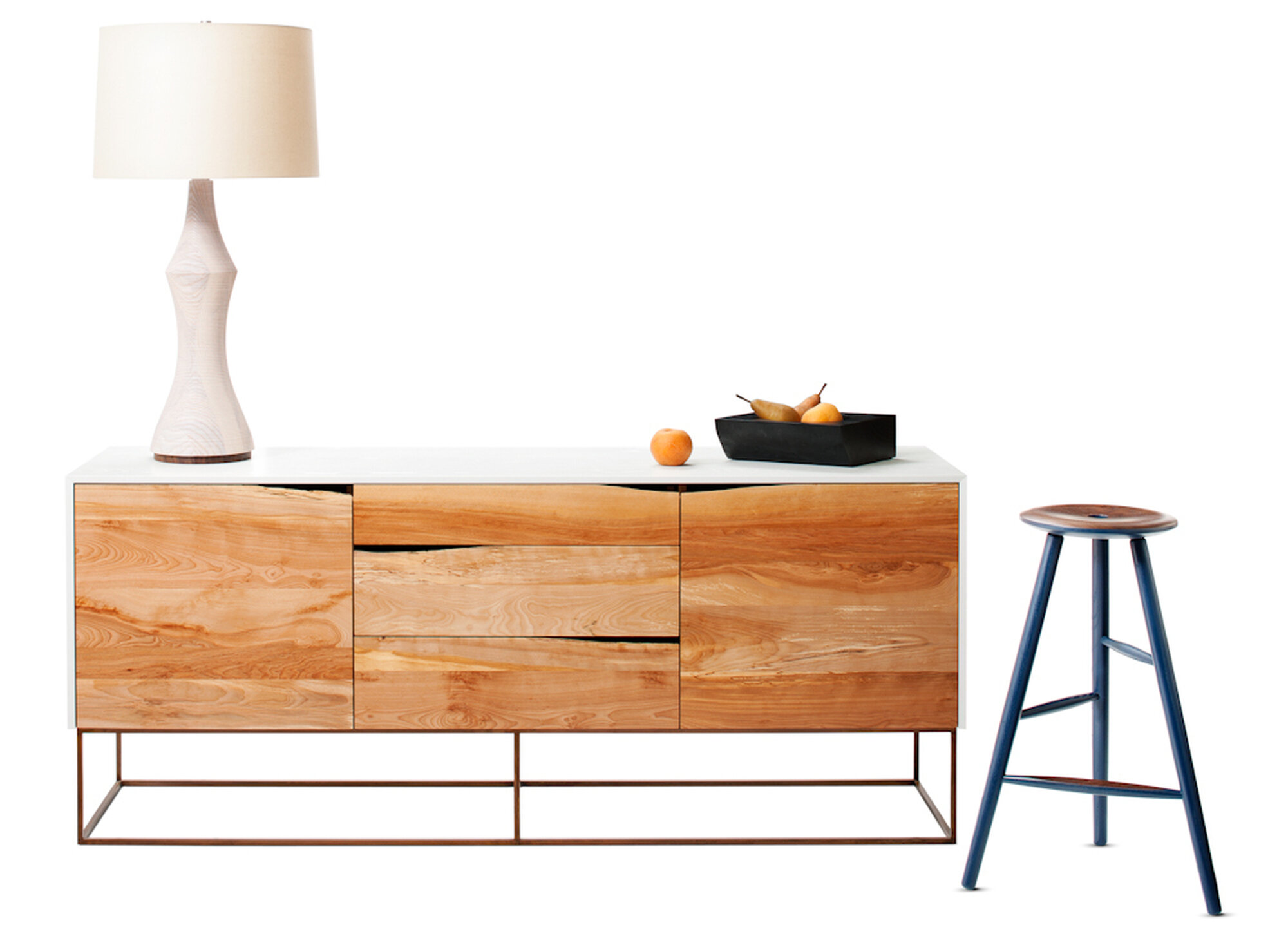 Rustic Modern Credenza, Turned Lamp, Anny Stool